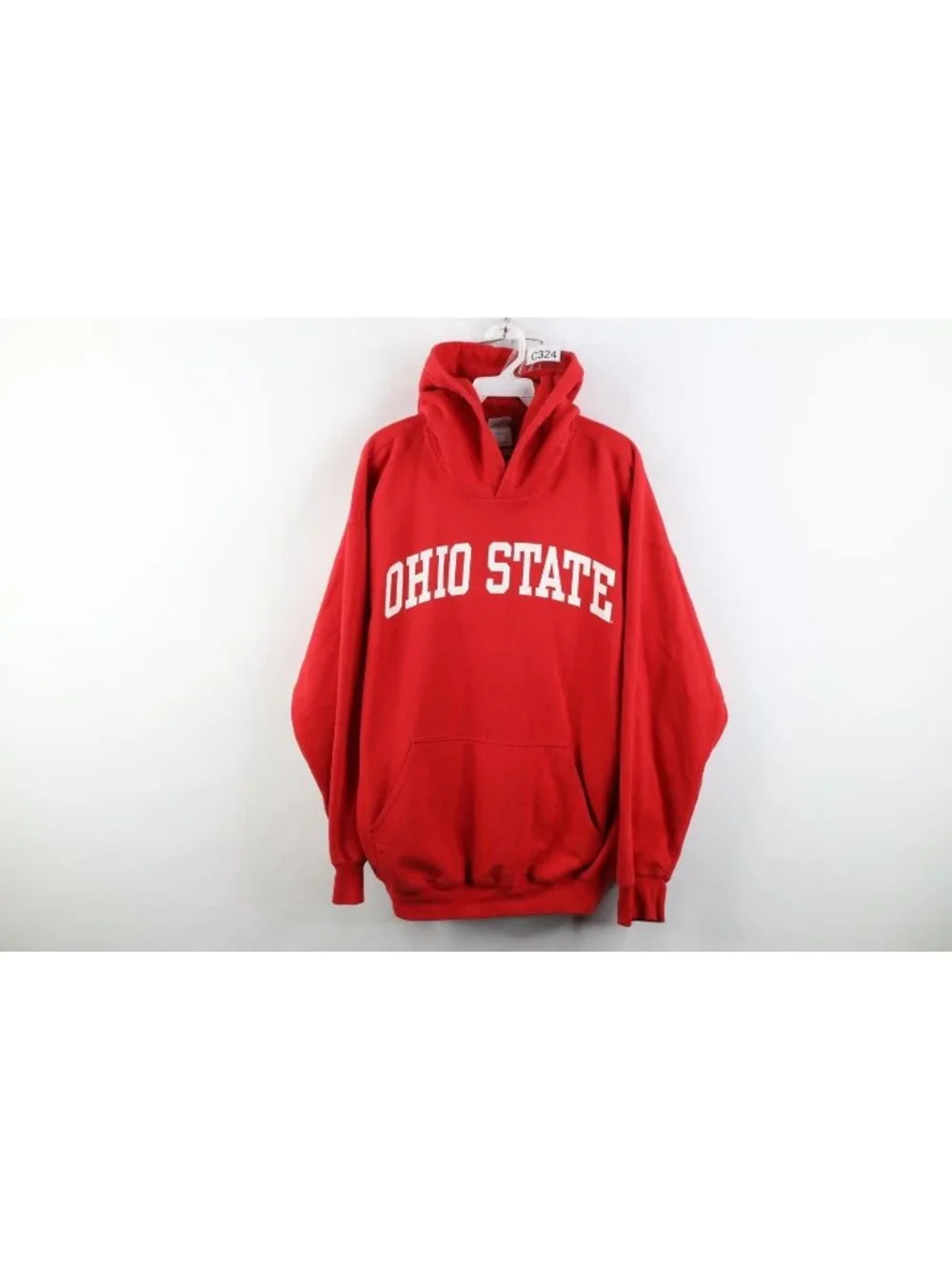 Vintage 90s Y2K Mens Large Spell Out Ohio State University Hoodie Sweatshirt Red